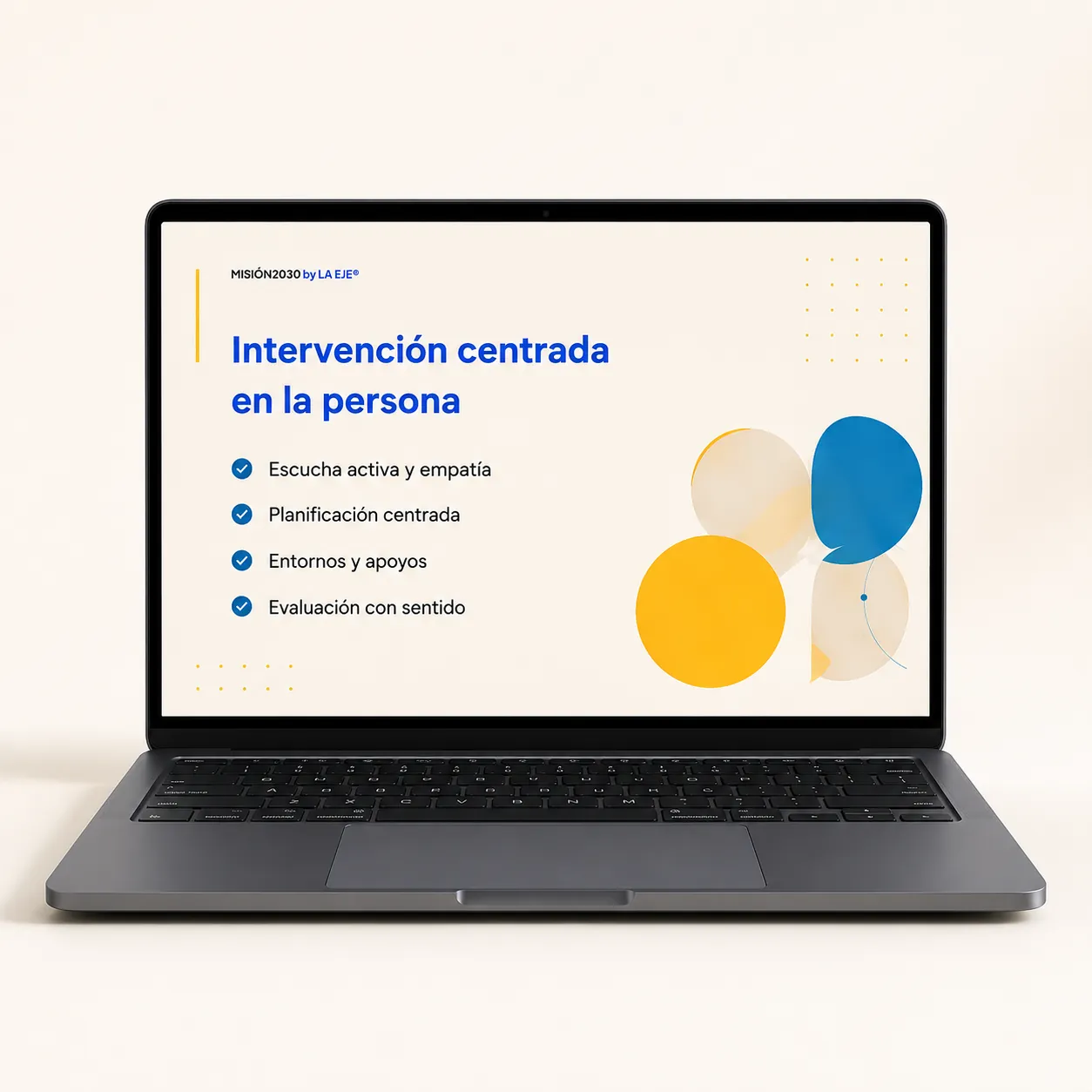 Recurso digital sobre intervención centrada en la persona mostrado en un ordenador